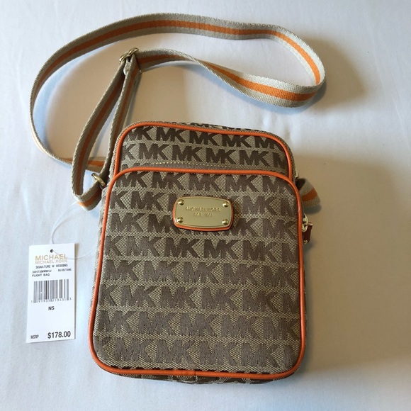 orange and brown michael kors purse